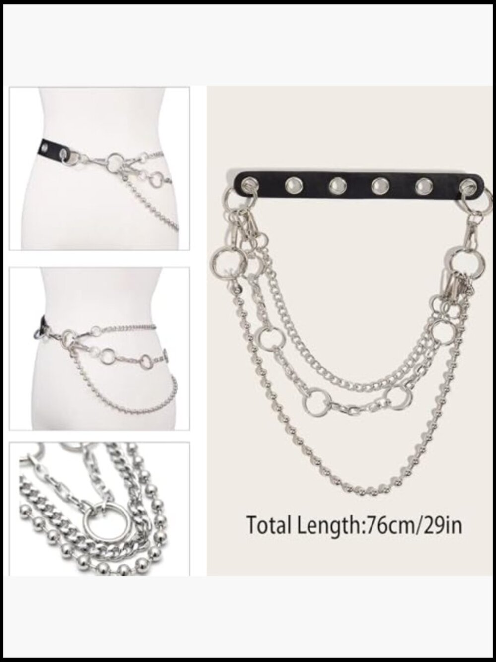 Faux Leather Punk Belt with Metal Chain Tassel Adjustable Waist Strap - Picture 5 of 6